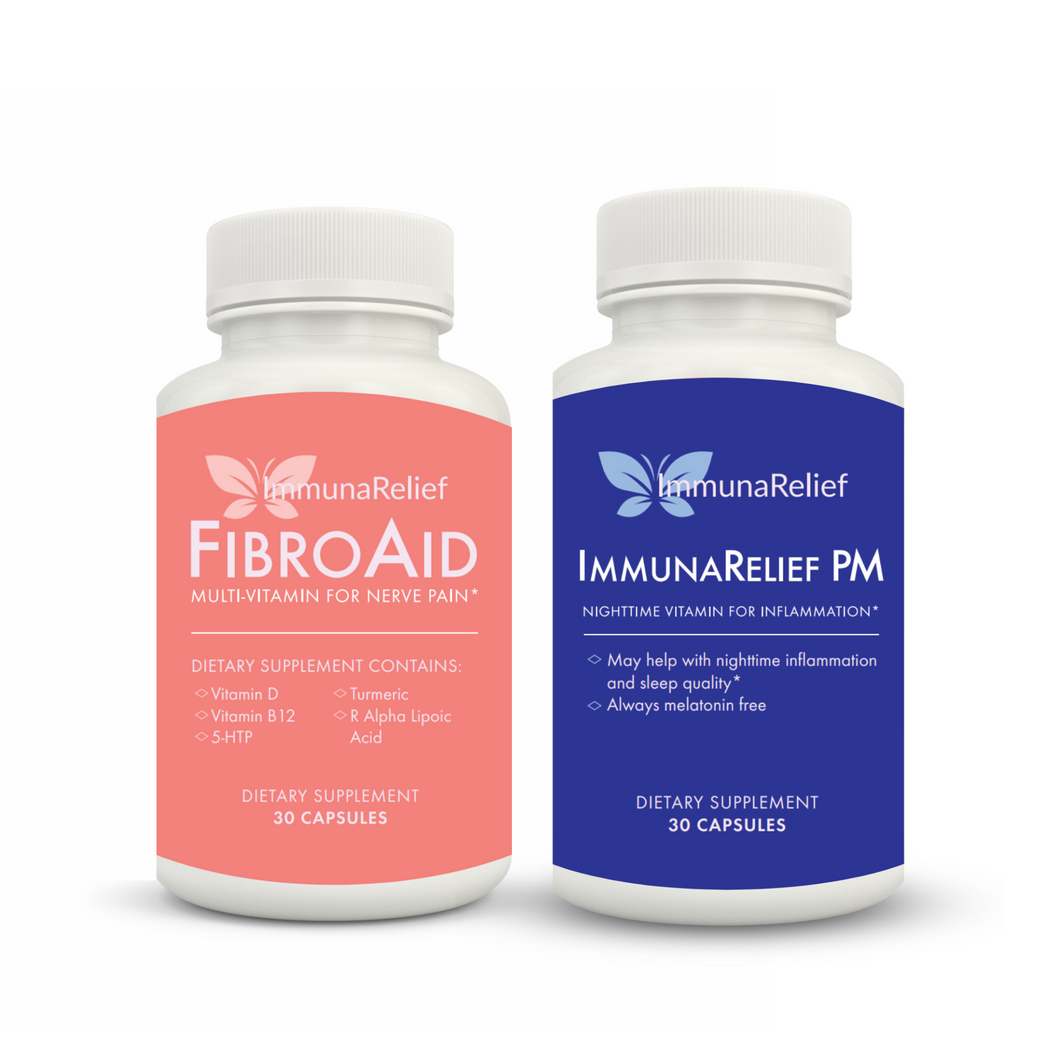 FibroAid & ImmunaRelief PM Combo | Vitamins for Fibromyalgia + Nighttime Sleep Aid | Fibro