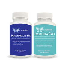 Load image into Gallery viewer, ImmunaPro Probiotics for autoimmune disease &amp; ImmunaRelief PM Nighttime sleep aid vitamin bundle for lupus, RA, sjogrens, IBS, celiac, psoriasis
