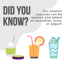 Cargar imagen en el visor de la galería, ImmunaRelief vitamin capsules can be opened and added to juice, smoothies or yogurt in addition to swallowing whole
