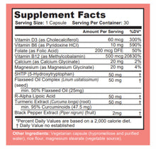 Cargar imagen en el visor de la galería, Supplement Facts Panel for FibroAid vitamins for Fibromyalgia, Neuropathy &amp; ME/CFS
