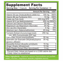 Cargar imagen en el visor de la galería, Supplement facts for RheumaRelief vitamins for rheumatoid arthritis, osteoarthritis &amp; inflammatory arthritis
